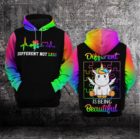 Different Not Less Unisex Hoodie For Men Women Unicorn Autism Awareness Shirts Clothing Gifts HT