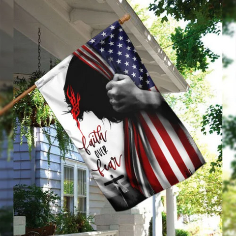 Faith Over Fear Flag Jesus God Christ American Flag TM