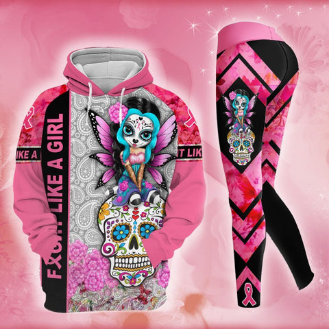 Breast Cancer Awareness Sugar Skull Hoodie Leggings Set Survivor Gifts For Women Clothing Clothes Outfits HT