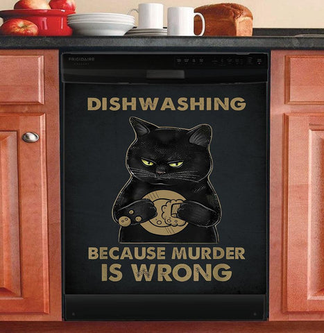 Black Cat Dishwashing because murder is wrong Dishwasher Cover HA