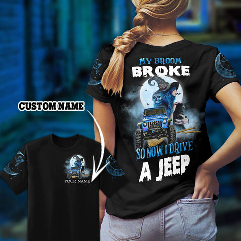Jeep Witch Halloween black cat T-shirt 3D Gift for Jeep girl T-shirt Custom TTM
