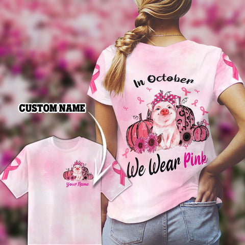 Halloween Pig pumpkin Breast Cancer T-shirt 3D Custom breast cancer gift TTM
