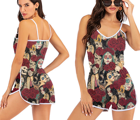Tattoo Ladies Day of the Dead Skeleton Design Rompers Halloween Gifts HN
