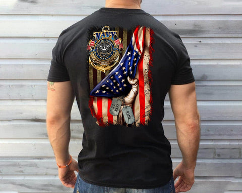 Personalized US Navy Logo Shirt, Hand Pulling USA Flag, Custom Name Shirt, Veteran Day, Navy Gifts, Patriotic Shirt