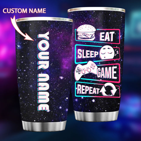 Customized Tumbler for Gamer, Gamer Cup, Eat Sleep Tumbler Game Repeat 3D Tumbler Custom HA