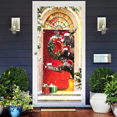 Horse Merry Christmas Door Cover Funny Horse Door Cover Christmas Home Decor Porch Home Holidays Decorations HT