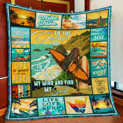 Surfing Beaches To The Ocean I Go Quilt Blanket