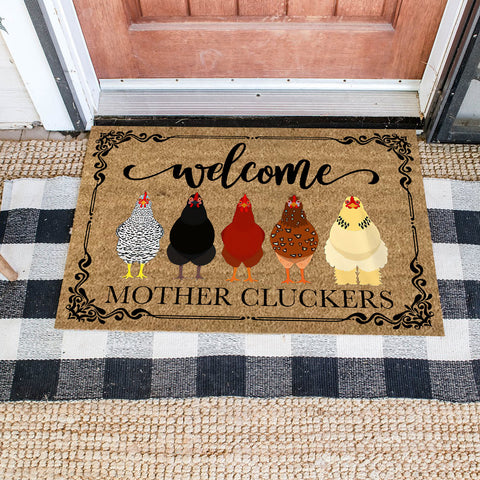 Welcome Mother Cluckers Doormat, Funny Doormat, Farm Chicken Mat, Colorful Chicken Doormat, Chicken coop Doormat, Chicken coop Home Decor, Gifts for farmers, Housewarming Gift HN