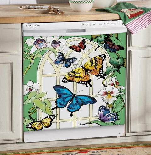 Butterflies Dishwasher Cover, Animal Dishwasher Cover, Butterflies Home Decor, Gift for New House, Housewarming Gift, Gift for Cat Lovers