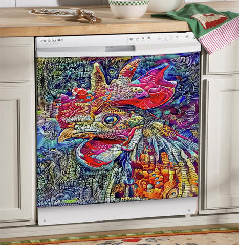 Farm Chicken Rooster Art Psychedelic Chicken Dishwasher Cover Farmer Gift Kitchen Decor HT