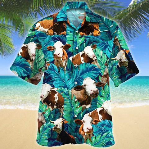 Simmental Cattle Hawaii Shirt Green SIMMENTAL CATTLE LOVERS HAWAIIAN SHIRT