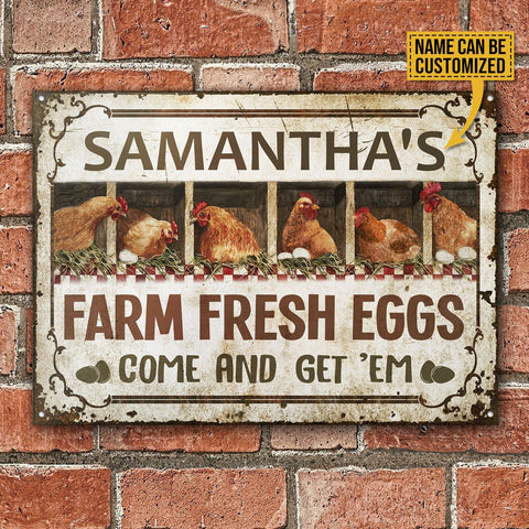 Personalized Chicken Metal Sign Farm Fresh Eggs Custom Name