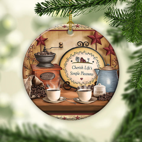 Cherish Life's Simple Pleasures Ornament Christmas Tree Hanging Ornament Xmas Gift Primitive Coffee Country Decoration
