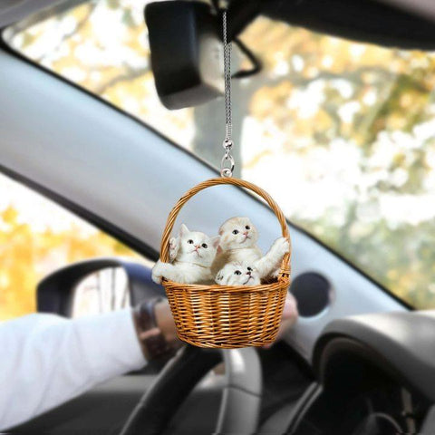 Cute Kittens In Basket Car Hanging Ornament