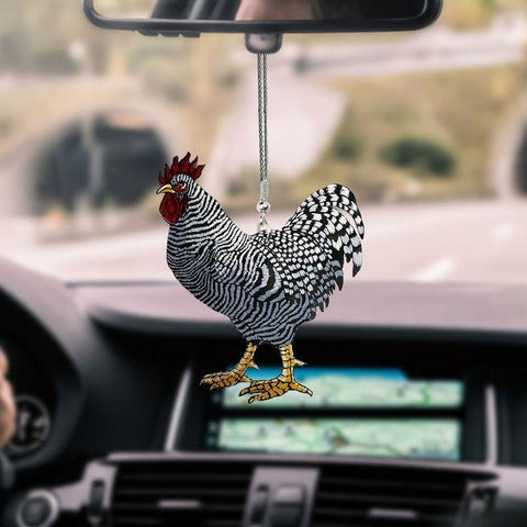 ROOSTER BLACK AND WHITE CAR HANGING ORNAMENT