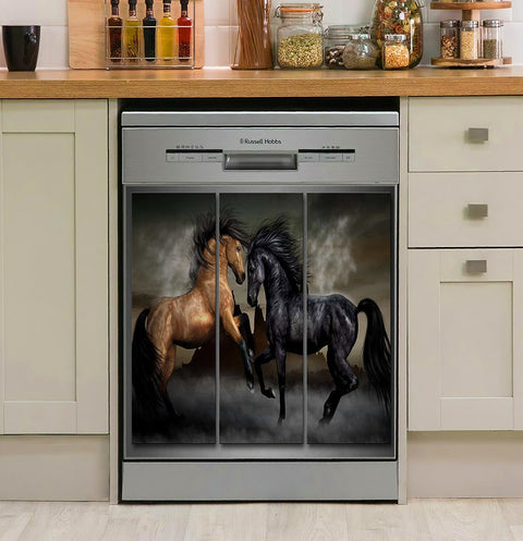 Yellow And Black Horse Play Together  Decor Kitchen Dishwasher Cover
