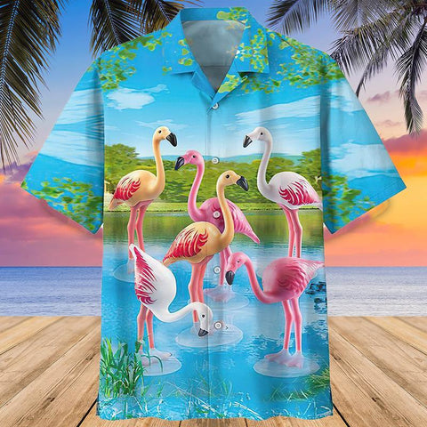 FLAMINGO Hawaiian Beach Shirt