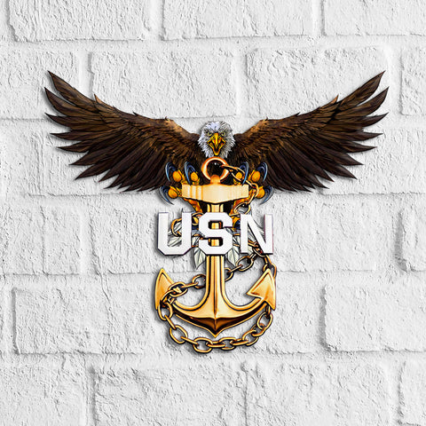 Eagle and United States Navy Cut Metal Sign, Best Gift for Independence Day, Memorial Day Cut Metal Sign HN