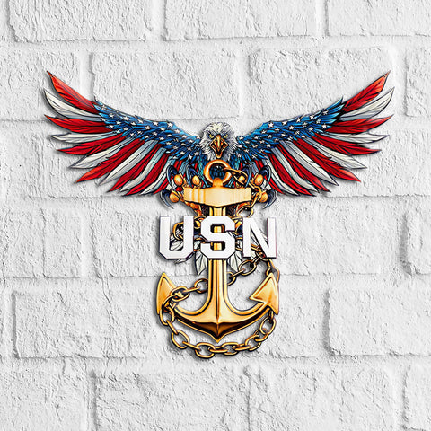 Eagle and United States Navy Cut Metal Sign, Best Gift for Independence Day, Memorial Day – Cut Metal Sign HN