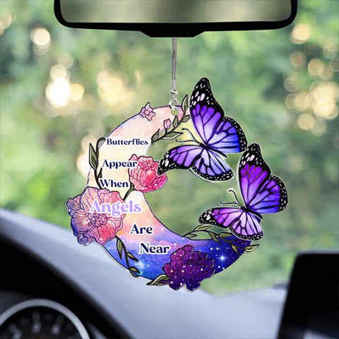 Butterfly Appear When Angels Are Near Ornament Butterflies and Crescent Moon Car Decor