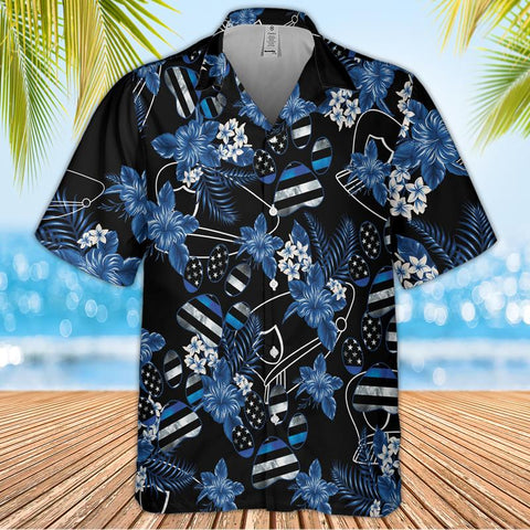 Thin Blue Line Hawaii Shirt PAW & POLICE SEAMLESS PATTERN HAWAIIAN SHIRT