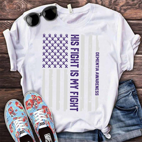 HIS FIGHT IS MY FIGHT T-SHIRT, Alzheimer's Shirt, Wear Purple Tee Shirt