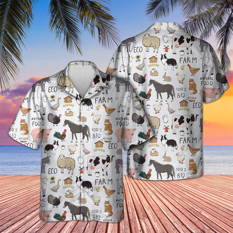 FARM ANIMAL DRAWING PATTERN HAWAIIAN SHIRT