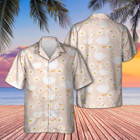 GOOSE AND DAISY PATTERN HAWAIIAN SHIRT