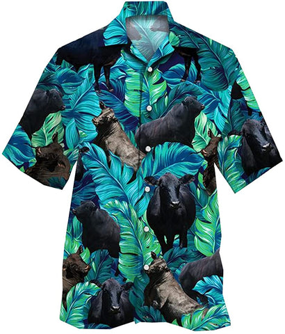 COW TROPICAL LEAF PATTERN HAWAIIAN SHIRT