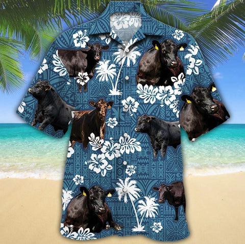 BLACK COW HIBICUS HAWAIIAN SHIRT