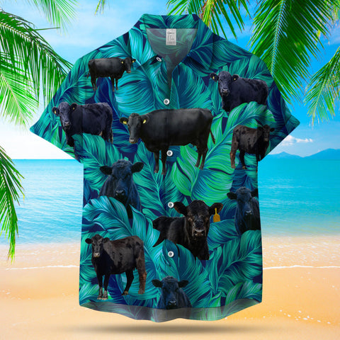 BLACK COW LEAFY HAWAIIAN SHIRT