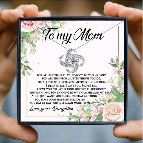 Lucky Knot Crystal Mothers Day Necklace Mom Jewelry Gift Card For Her, Mom, Grandma, Wife HT