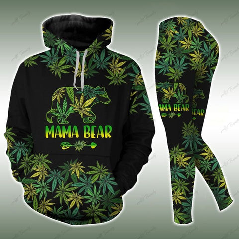 Mama Bear Hoodie Leggings Set For Women Cannabis Marijuana 420 Weed Shirt Clothing Gifts HT
