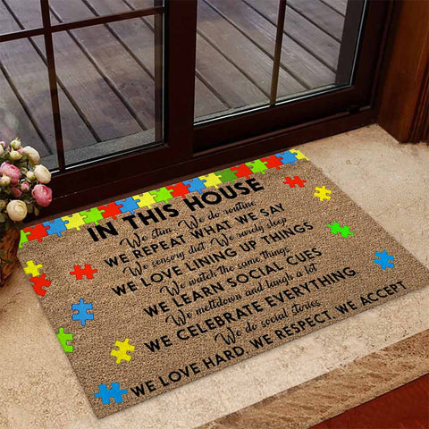 We Love Hard Autism Awareness Doormat Autism Home Decor Autism Awareness Gift Idea HT