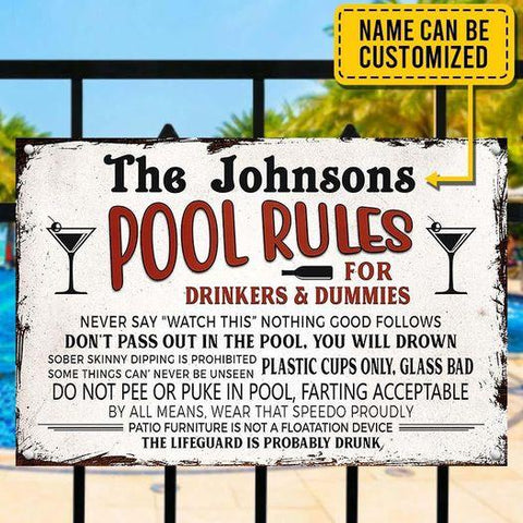 Pool Rules, Swimming Pool Sign - Custom Classic Metal Signs