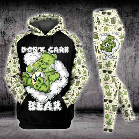 Don't Care Bear Hoodie Leggings Set For Women Cannabis Marijuana 420 Weed Shirt Clothing Gifts HT