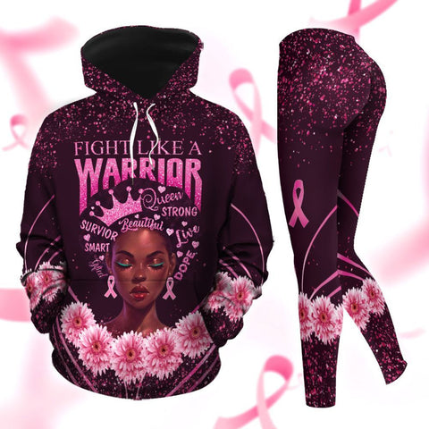 Breast Cancer Awareness Black Women Warrior Hoodie Leggings Set Survivor Gifts For Women Clothing Clothes Outfits HT