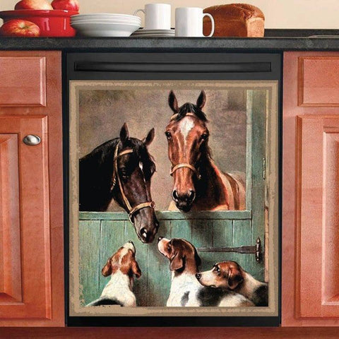 Horses And Dogs Kitchen Dishwasher Cover Farm Decor Art Housewarming Gifts Home Decorations HT