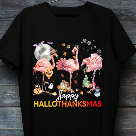 Flamingo Happy Halloween Thanksgiving Christmas T-shirt TM