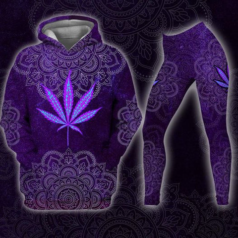 Purple Weed Mandala Hoodie Leggings Set For Women Cannabis Marijuana 420 Weed Shirt Clothing Gifts HT