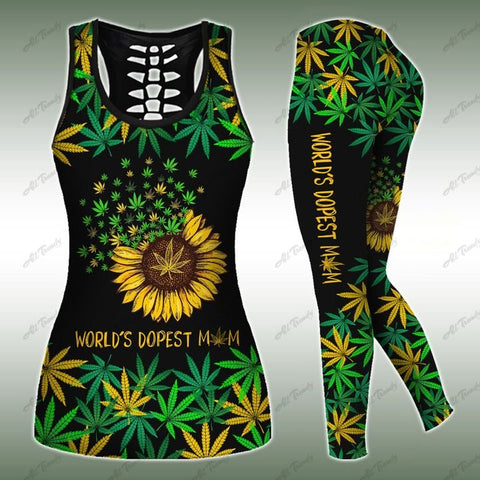 World's Dopest Mom Sunflower Tank Top Leggings Set For Women Cannabis Marijuana 420 Weed Shirt Clothing Gifts HT