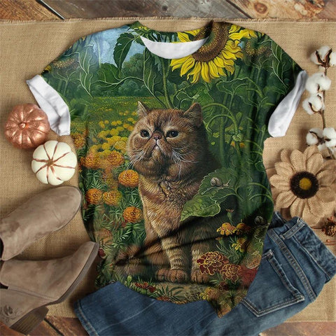 Unisex Cat Shirt Green Cat Charming Lovers H13