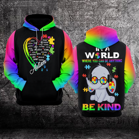 Be Kind Elephant Autism Unisex Hoodie For Men Women Autism Awareness Shirts Clothing Gifts HT