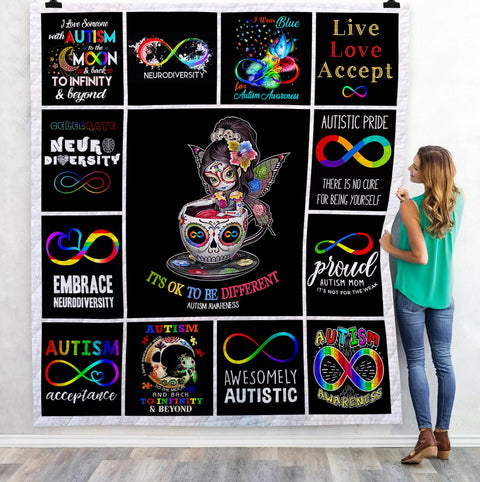 Cup Girl Infinity Autism Awareness Blanket Quilt