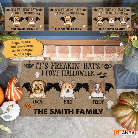 Personalized It's Freakin' Bats I Love Halloween Doormat Dog Halloween Decorations Home Decor Mat HT