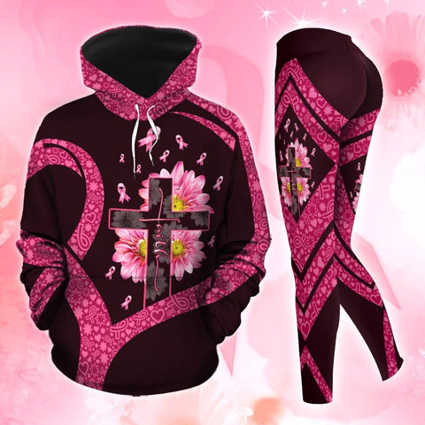 Breast Cancer Awareness Faith Cross Hoodie Leggings Set Survivor Gifts For Women Clothing Clothes Outfits HT