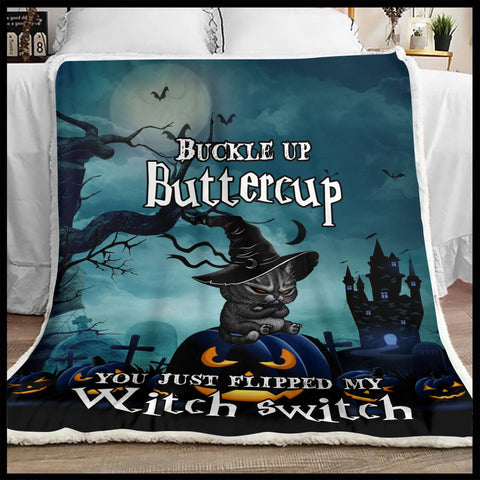 Halloween black cat Buckle up Buttercup Sherpa Blanket TTM