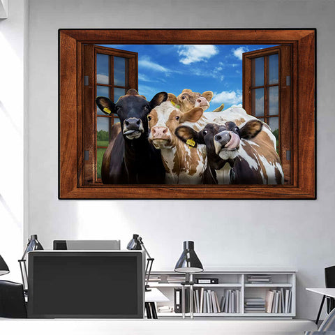 Cow Selfie Funny Window Wall Art, Cattle Wall Art, Canvas Print, Canvas Poster, Farmhouse Decor, Gifts for Farmers HN