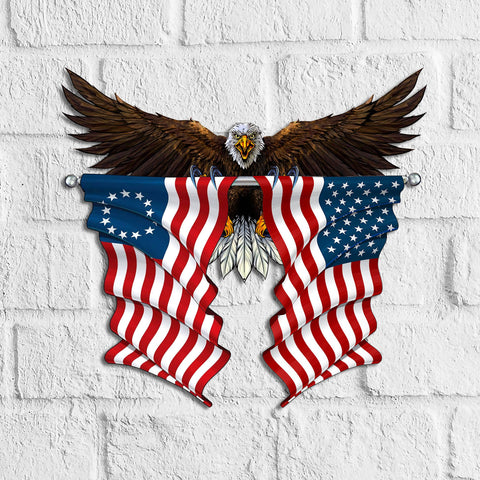 Eagle Flag of the United States and Betsy Ross Flag, Best Gift for Independence Day, Memorial Day – Cut Metal Sign HN