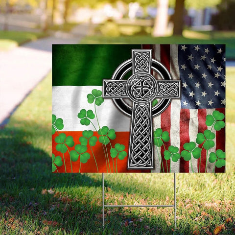 Irish Celtic Cross American Flag Yard Sign Shamrock St Patrick's Day Sign Home Decor Garden Decorations Irish Gifts Idea HT